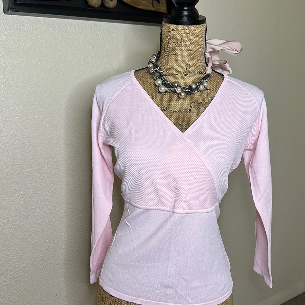 NWOT Giorgio Fiorlini Collection Ribbed Knit Blush Pink Crossover Top 🌸